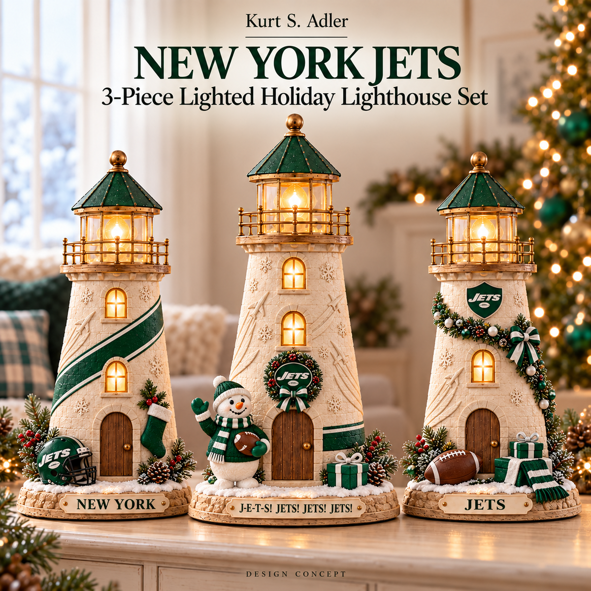 NYJ Premium Holiday Lighthouse Trio TMH
