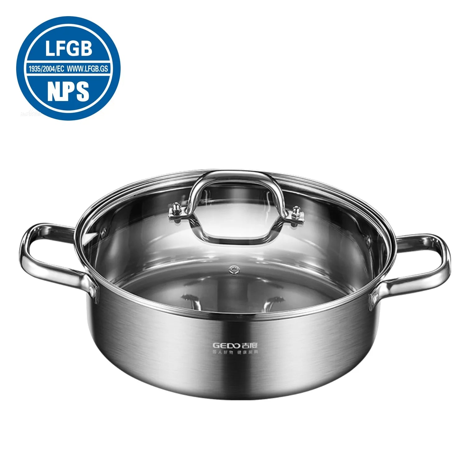 LFGB Certification 304 Stainless Steel Kitchen Stewing Pot 28cm Saucepot with Tempered Glass Cover Non-stick Cooking Frying Pot