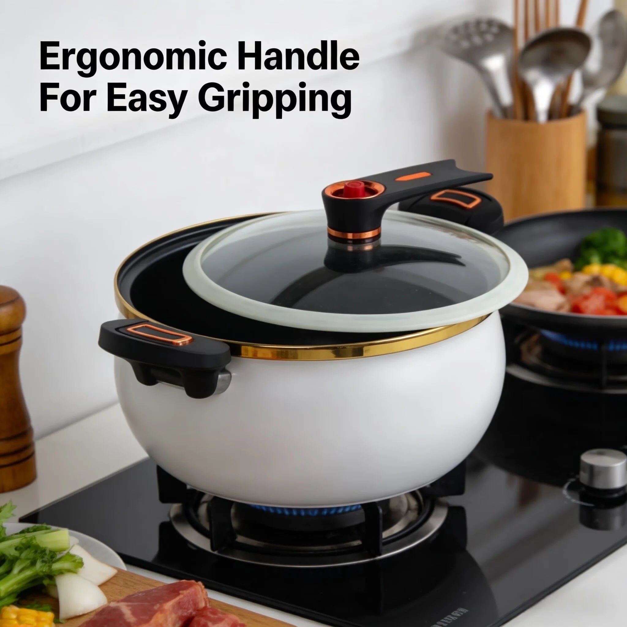 Enamel enamel soup pot household stew soup pot non-stick ear pot gas stove induction cooker universal large capacity.