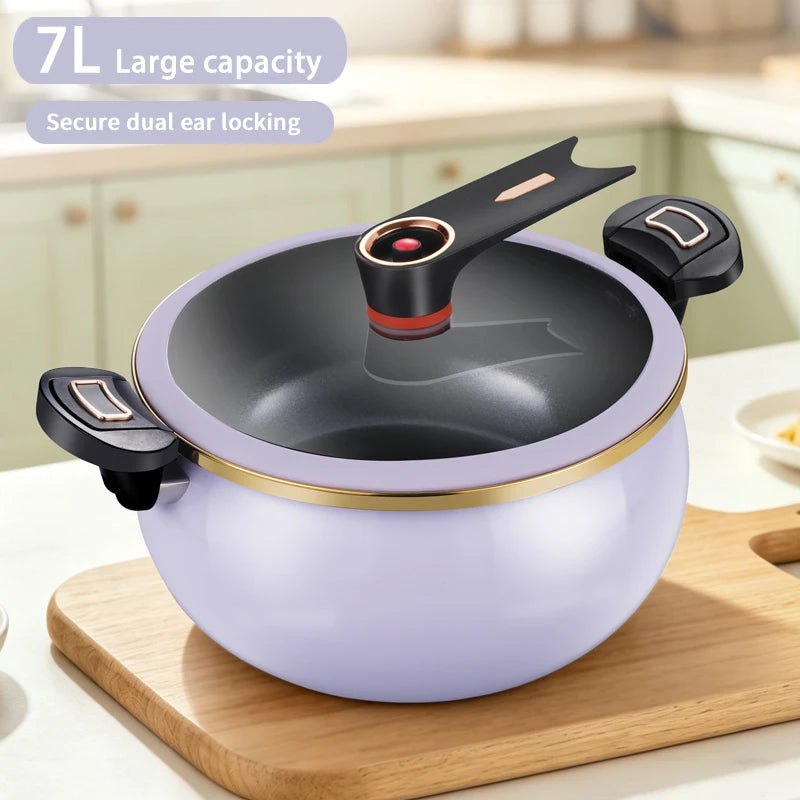 1 Piece of Fat Daddy Micro Pressure Cooker, 7L Large Capacity, 26cm, Suitable for Home Use, Multi-Functional Non-Stick Pot for Stewing and Cooking Soup, Compatible with Induction Cookers and Gas Stoves