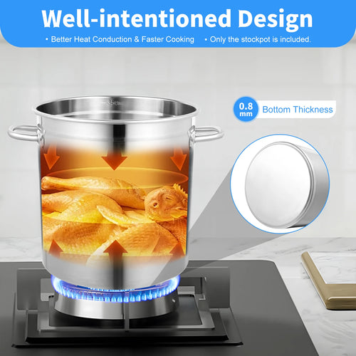 35/50/70L Soup Pot with Cover&Handles, Multi-functional Stainless Steel Stock Pot for Storing Liquid/solid Items