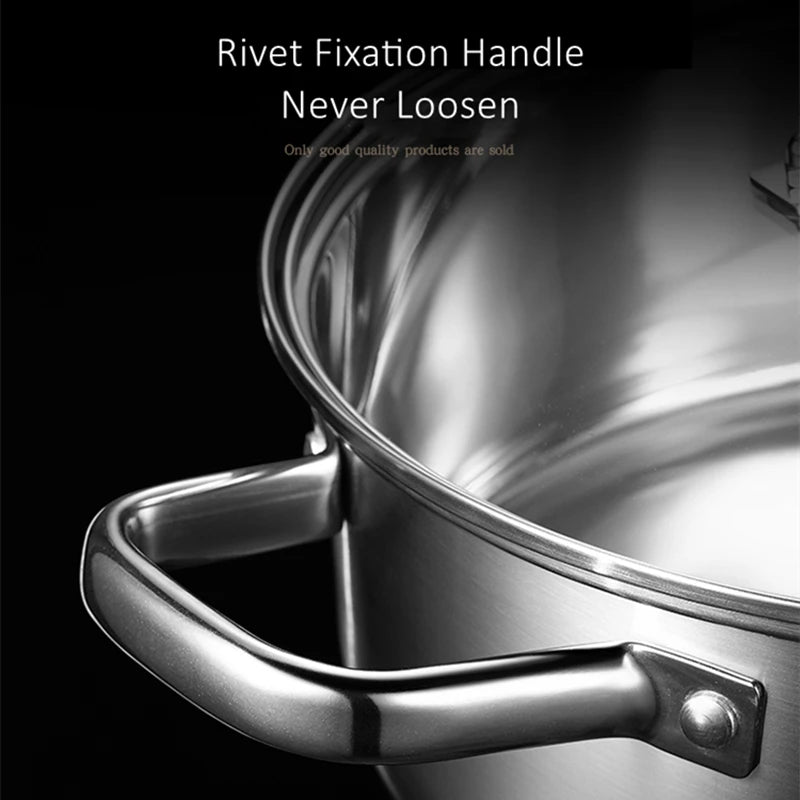 LFGB Certification 304 Stainless Steel Kitchen Stewing Pot 28cm Saucepot with Tempered Glass Cover Non-stick Cooking Frying Pot