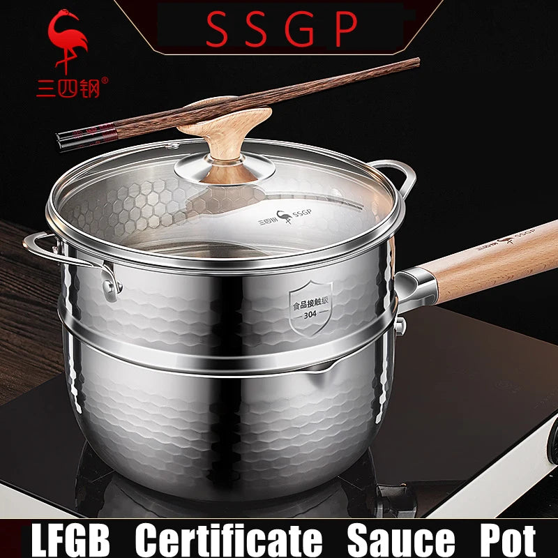 LFGB Certification 99.9% Anti-Bacterial 316L Stainless Steel Kitchen Japanese Light-Weight Pot Yukihira Pot for Family Cooking